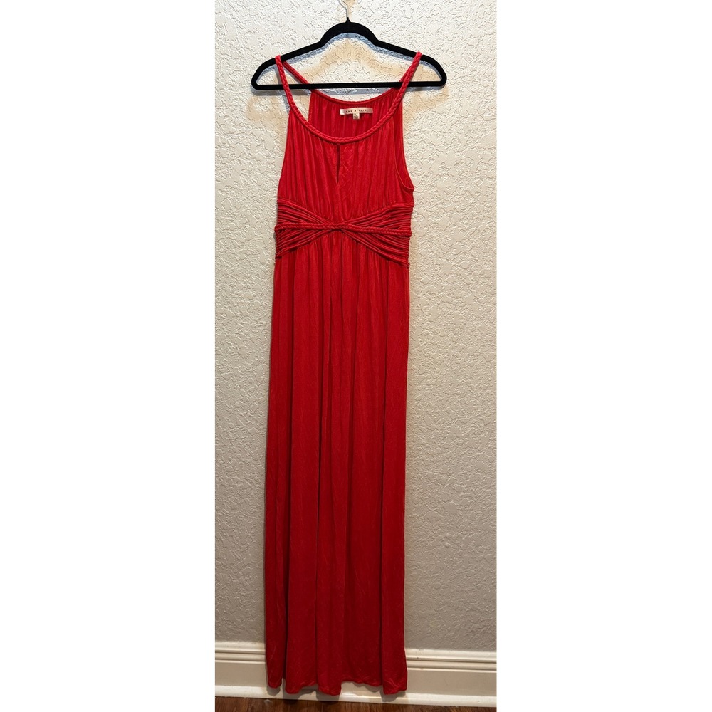 Max Studio Red Braided Empire Waist Maxi Dress Large Boho Grecian Fall